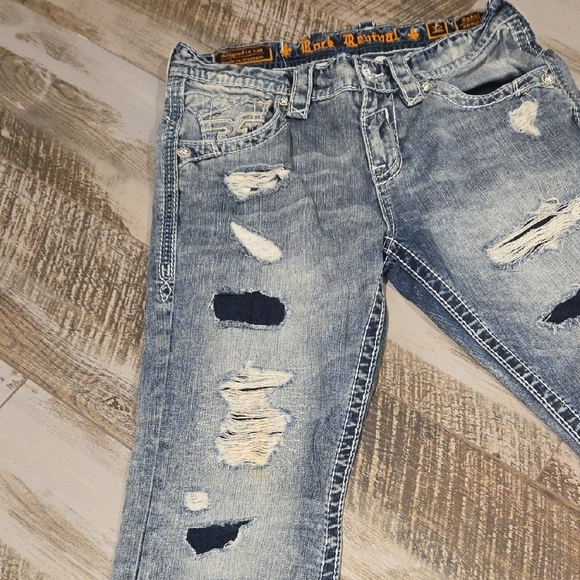 Rock Revival Light Blue Distressed Straight Jeans - Picture 6 of 16